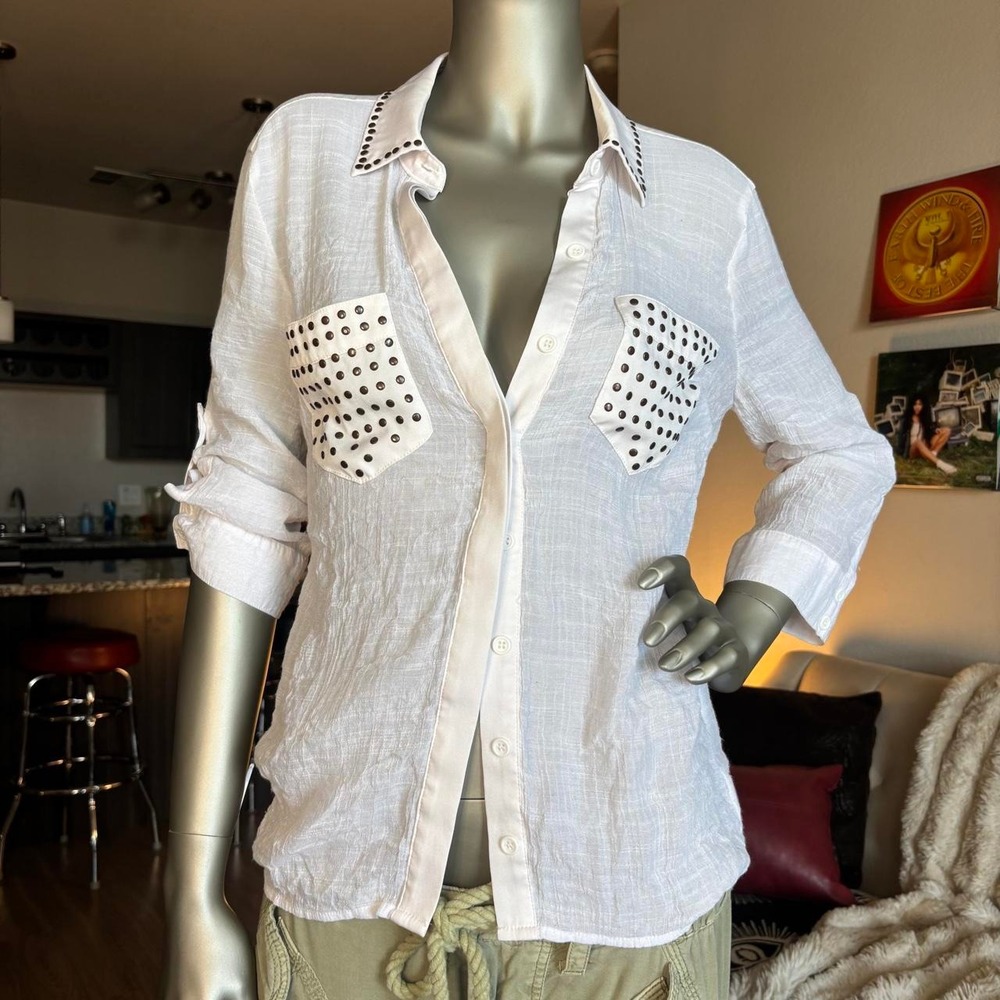 Studded Y2K Boho Button Up Blouse